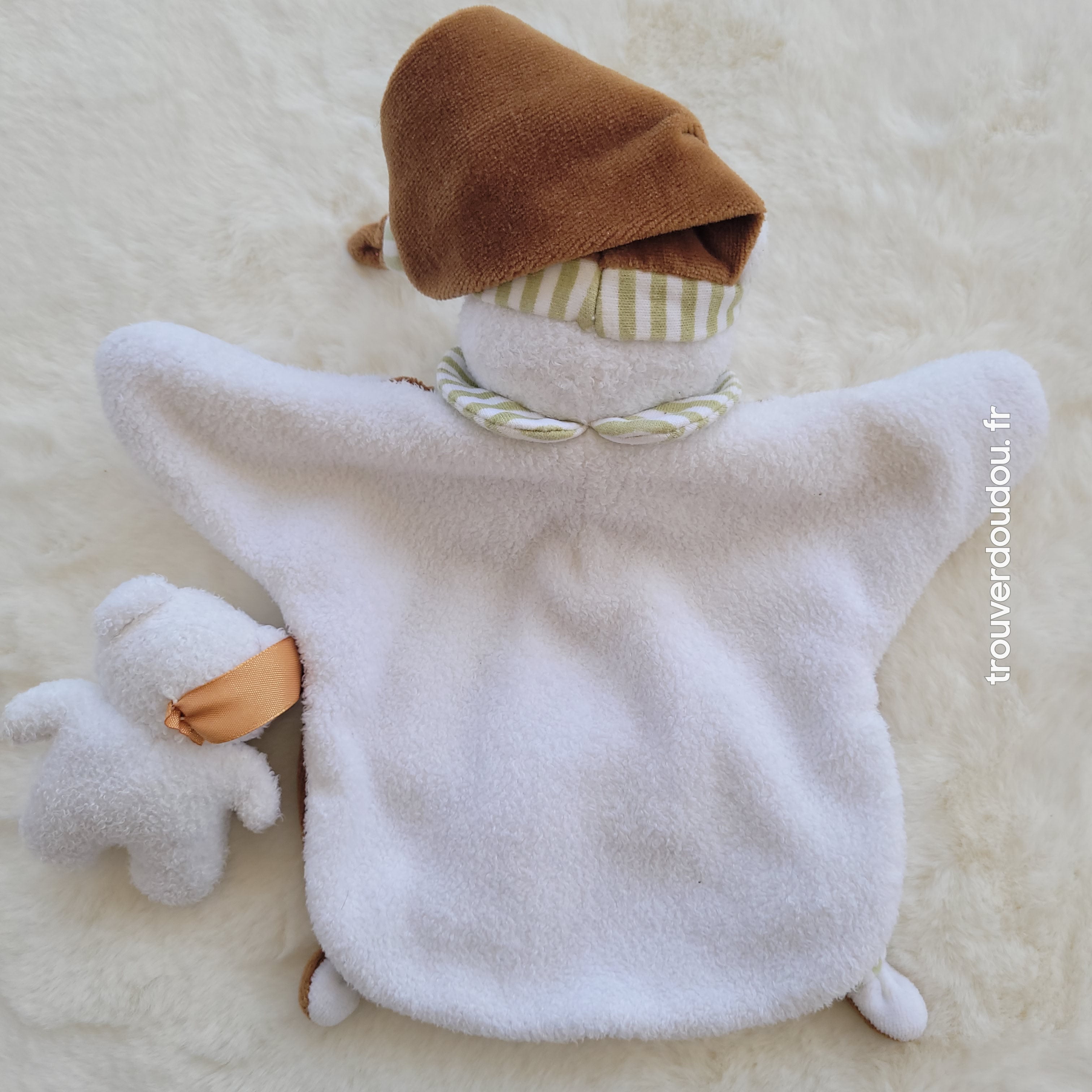 Doudou Plat Marionnette Ours Marron et Blanc avec Bébé - Doudou et Compagnie - Occasion État d'Usage