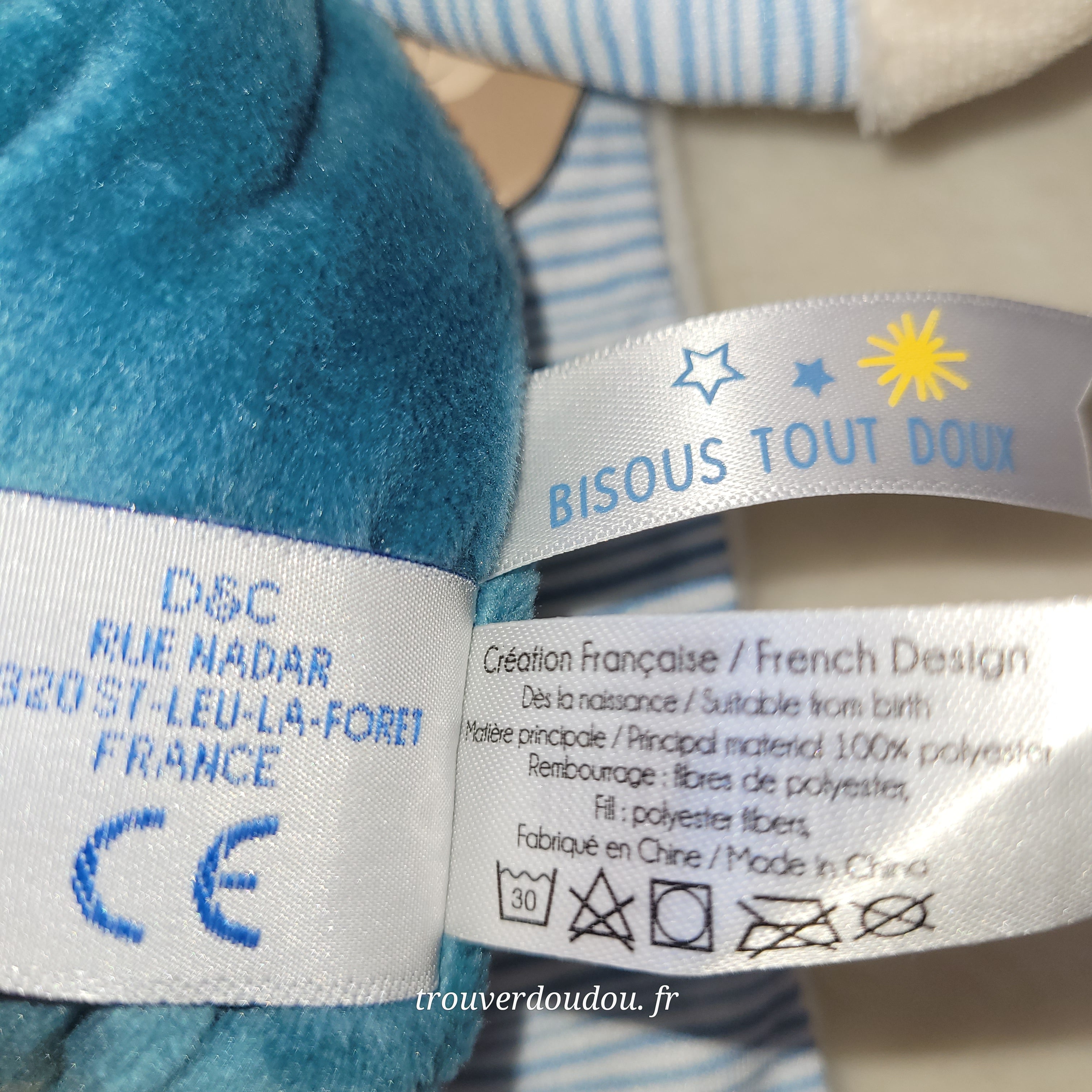 Doudou Pantin Ourson avec Polochon Bleu Ciel - Baby Nat' - NEUF BN0738