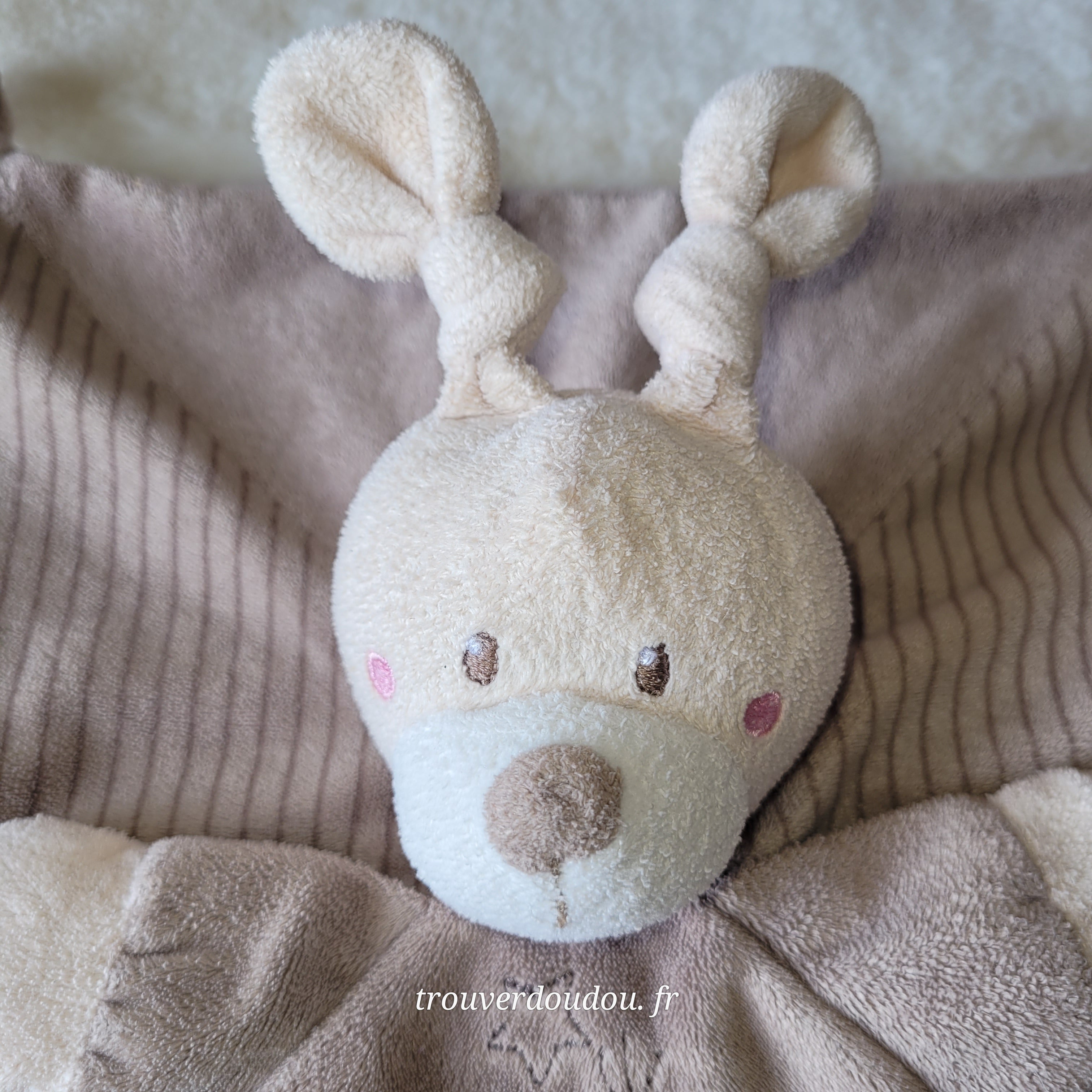 Doudou Plat Lapin Beige et Taupe à Rayures - Simba / Nicotoy - Excellent État