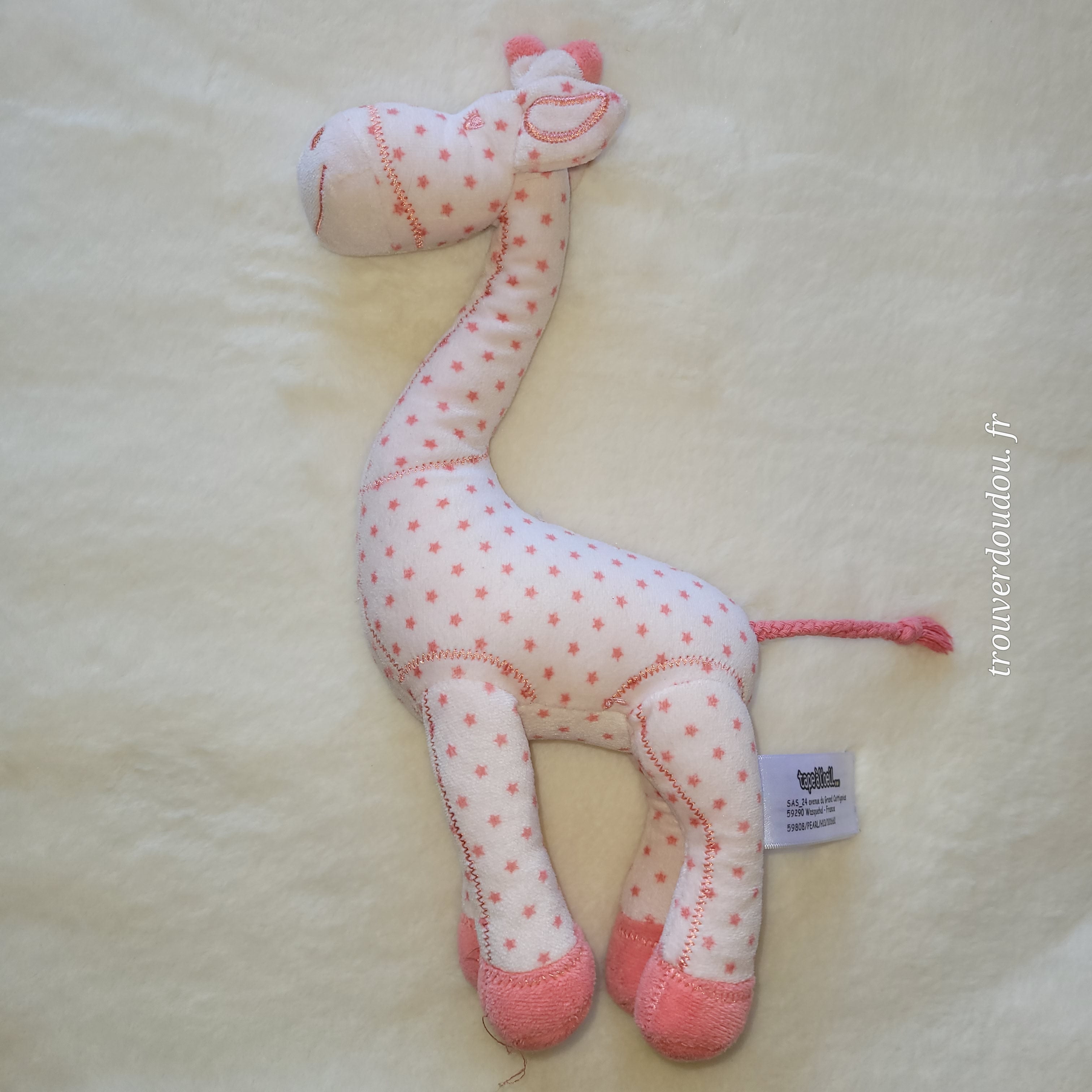 Doudou Peluche Girafe Rose à Étoiles - Tape à l'Œil (TAO) - Hochet Intégré - Occasion