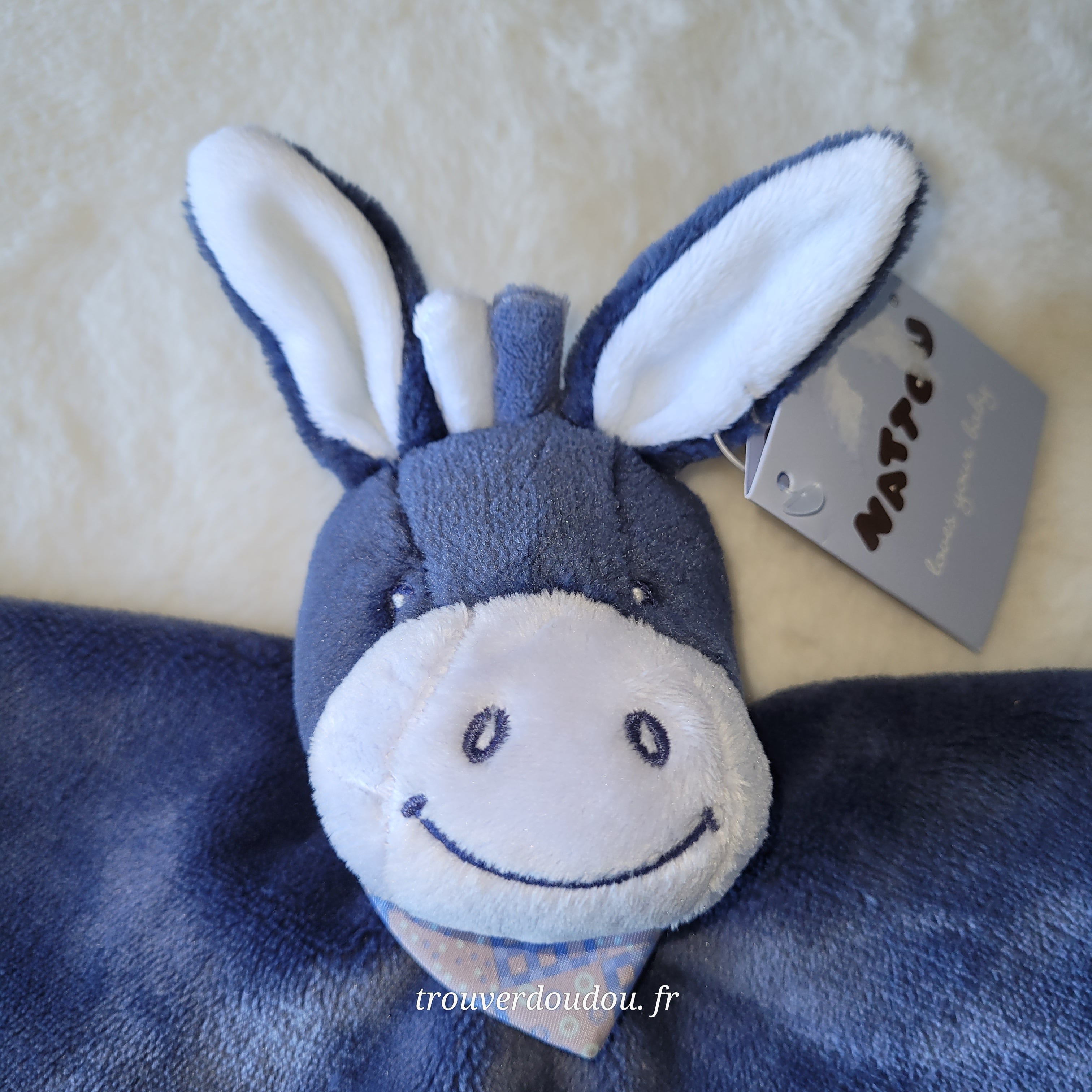 Doudou Plat Âne "Alex" Bleu Marine - Nattou - NEUF