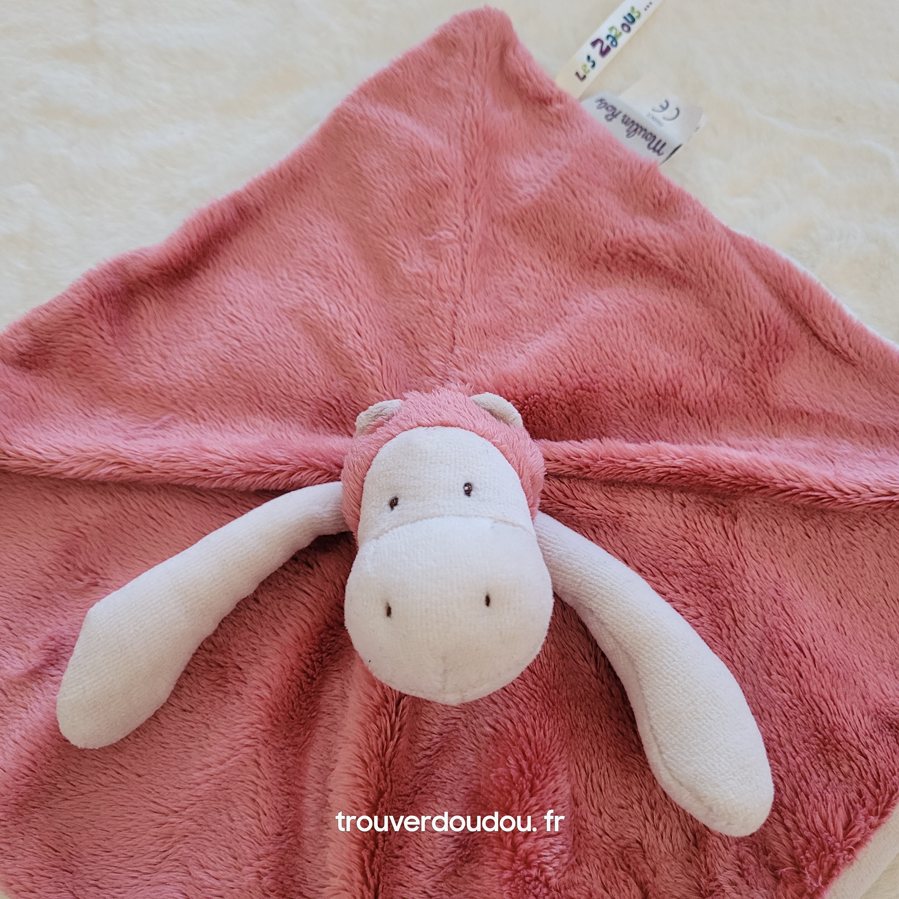 Doudou plat Hippopotame "Les Zazous" rose et rayé - Moulin Roty très bon état