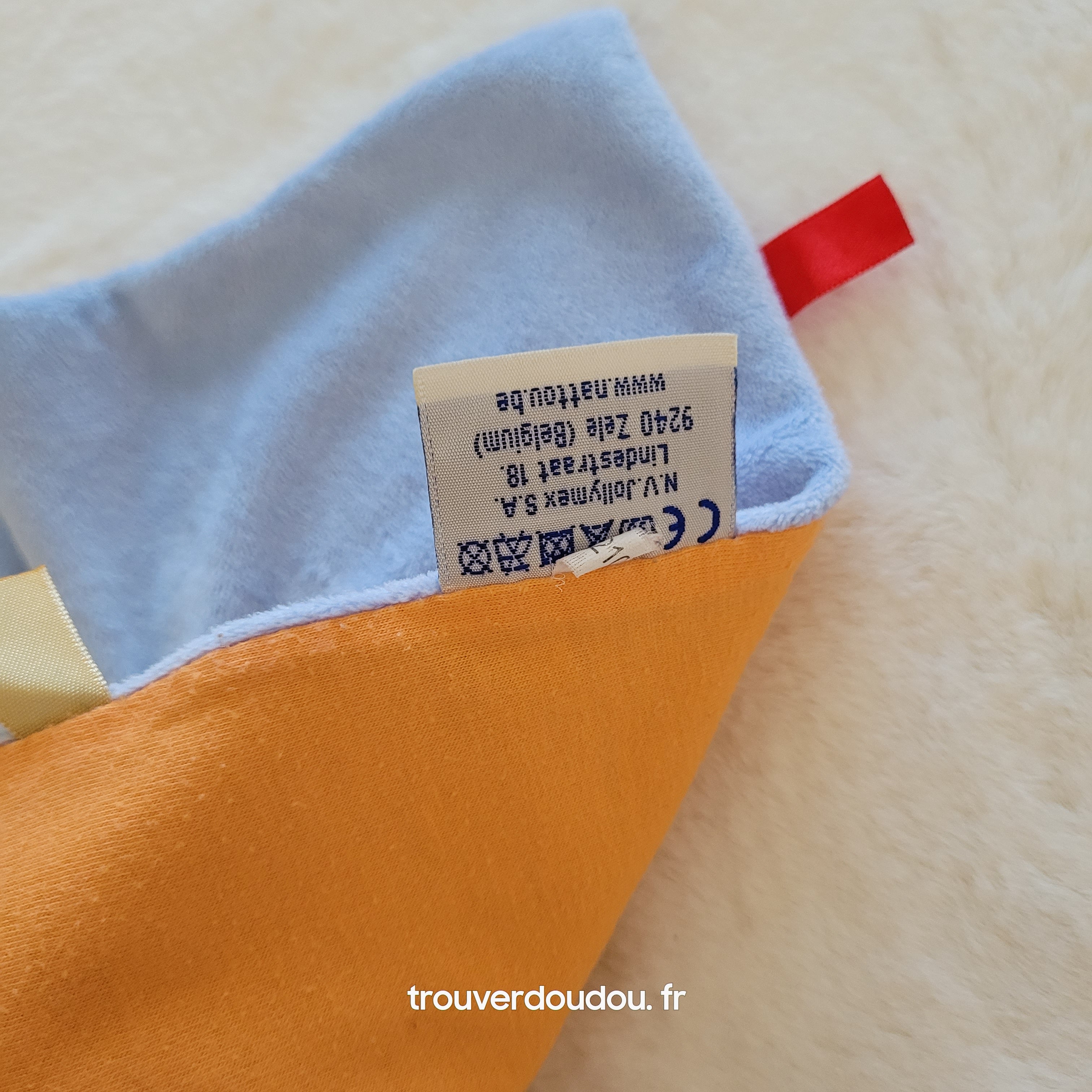 Doudou Plat Lutin "Tim" Bleu, Rouge et Orange avec Fleurs - Nattou - État Comme Neuf