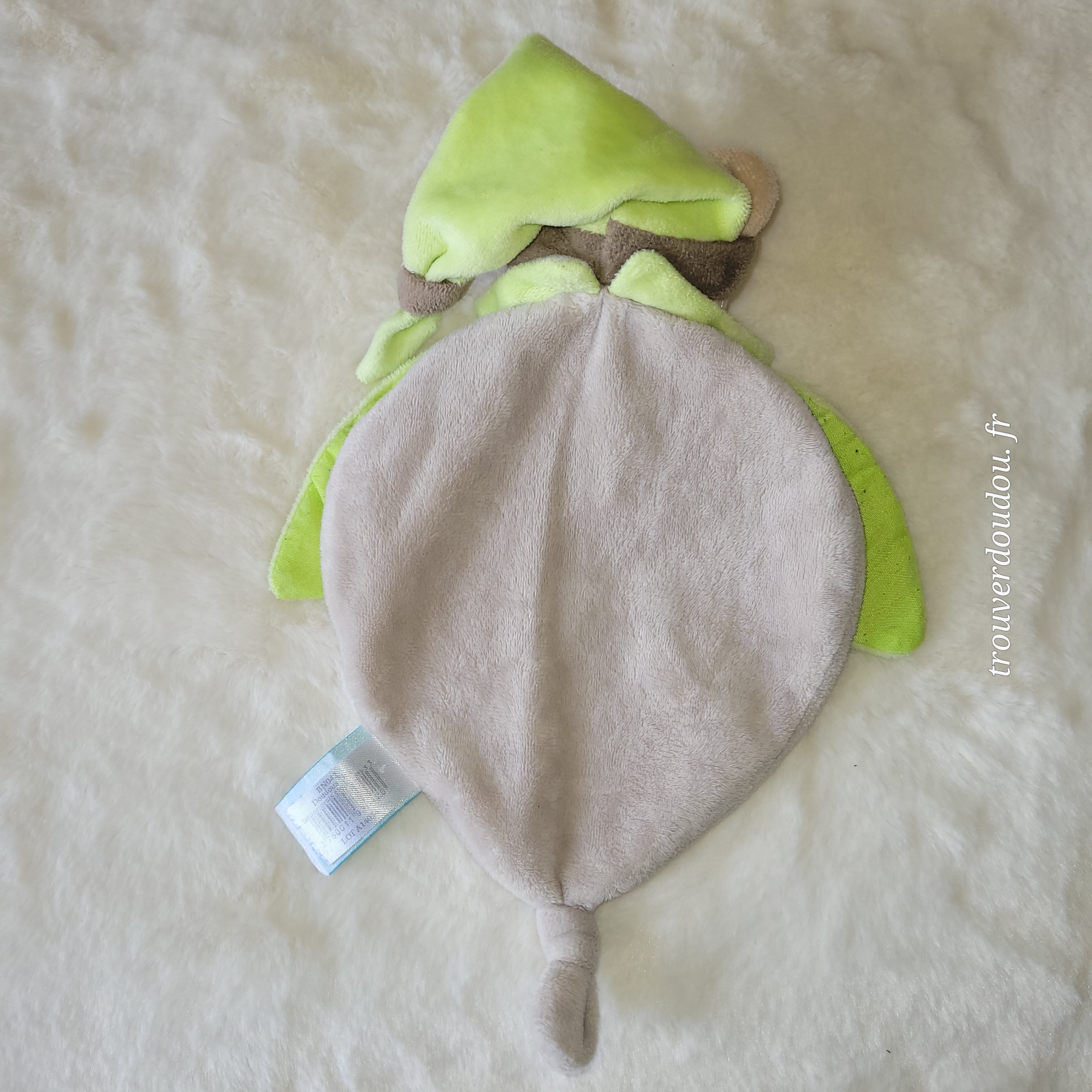 Doudou Pantin Ours "Les Étoiles" Vert et Beige - Baby Nat' - Très Bon État