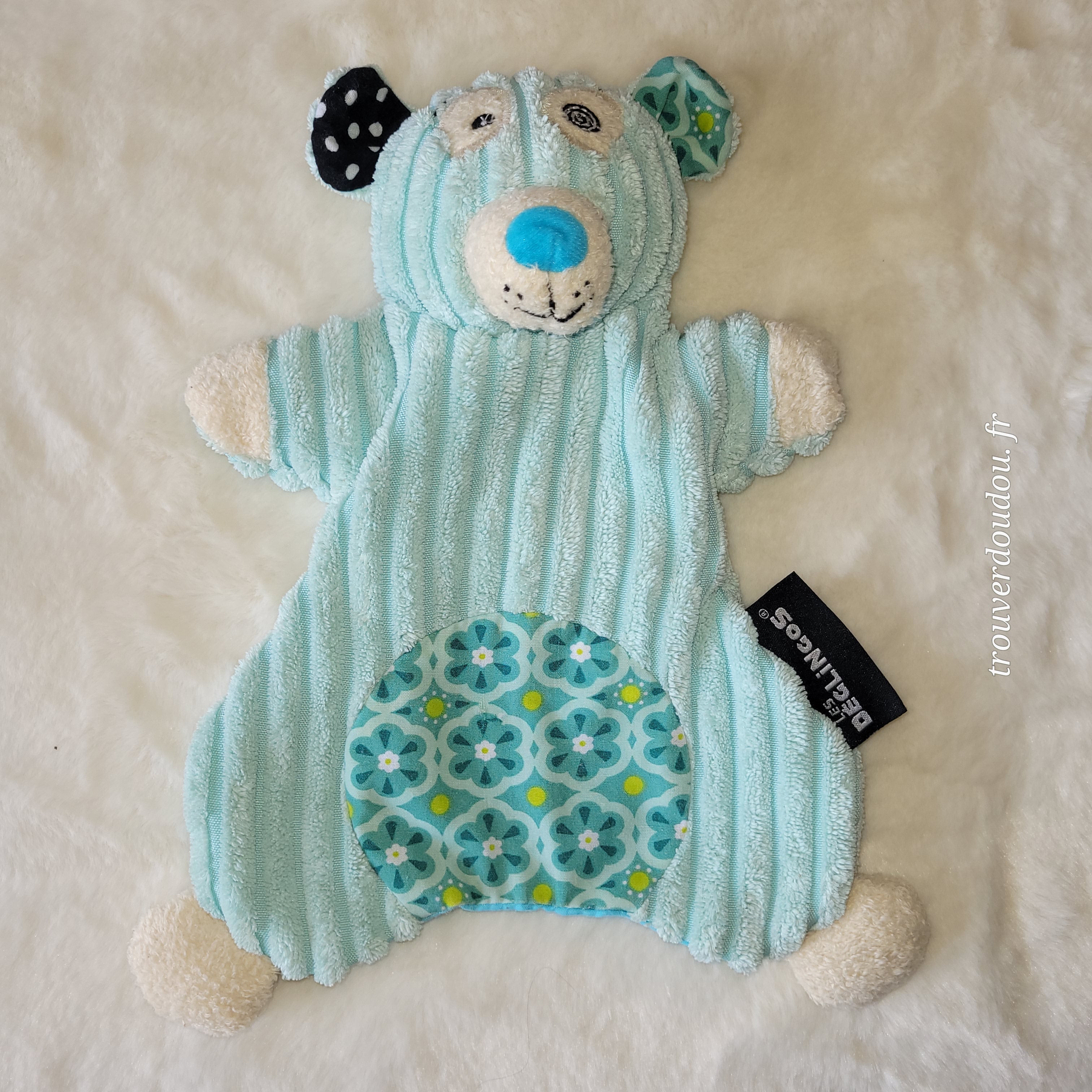 Doudou Plat Ours Polaire Illicos - Bleu ciel - Les Déglingos - Très Bon État