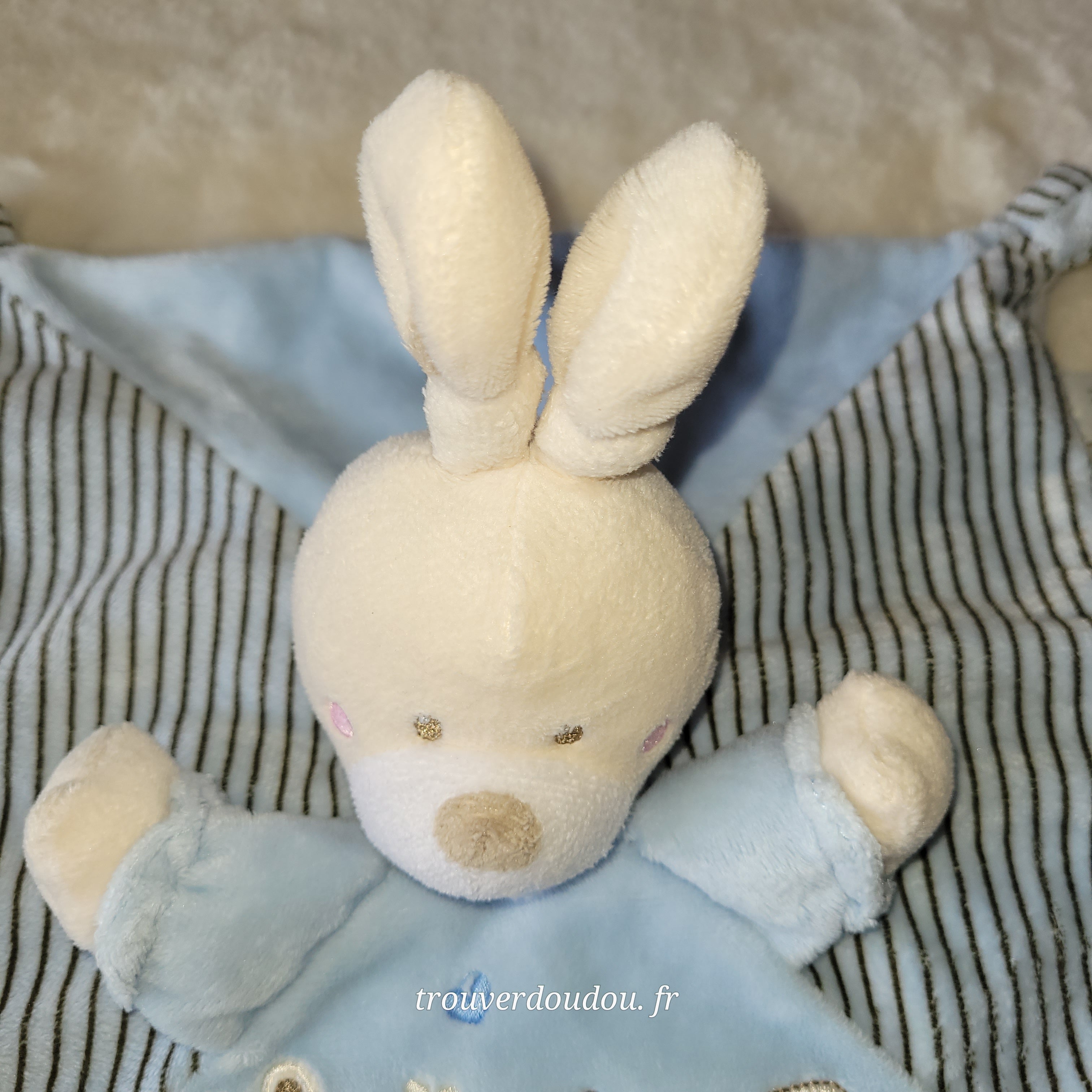Doudou Plat Lapin Bleu Ciel et Rayures Abc - Simba / Nicotoy - Excellent État