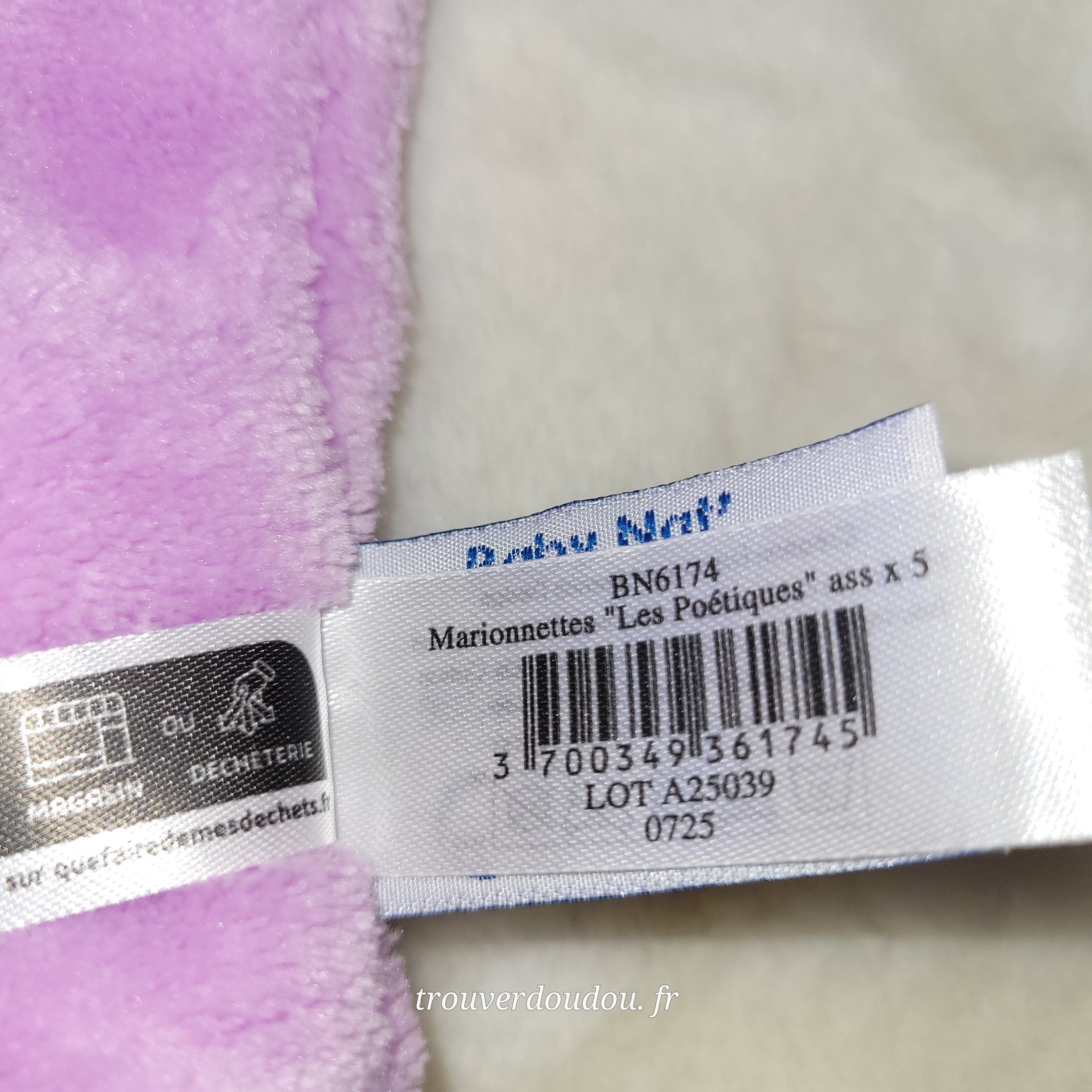 Doudou Marionnette Lapin "Les Poétiques" Violet et Floral - Baby Nat' - NEUF BN6174