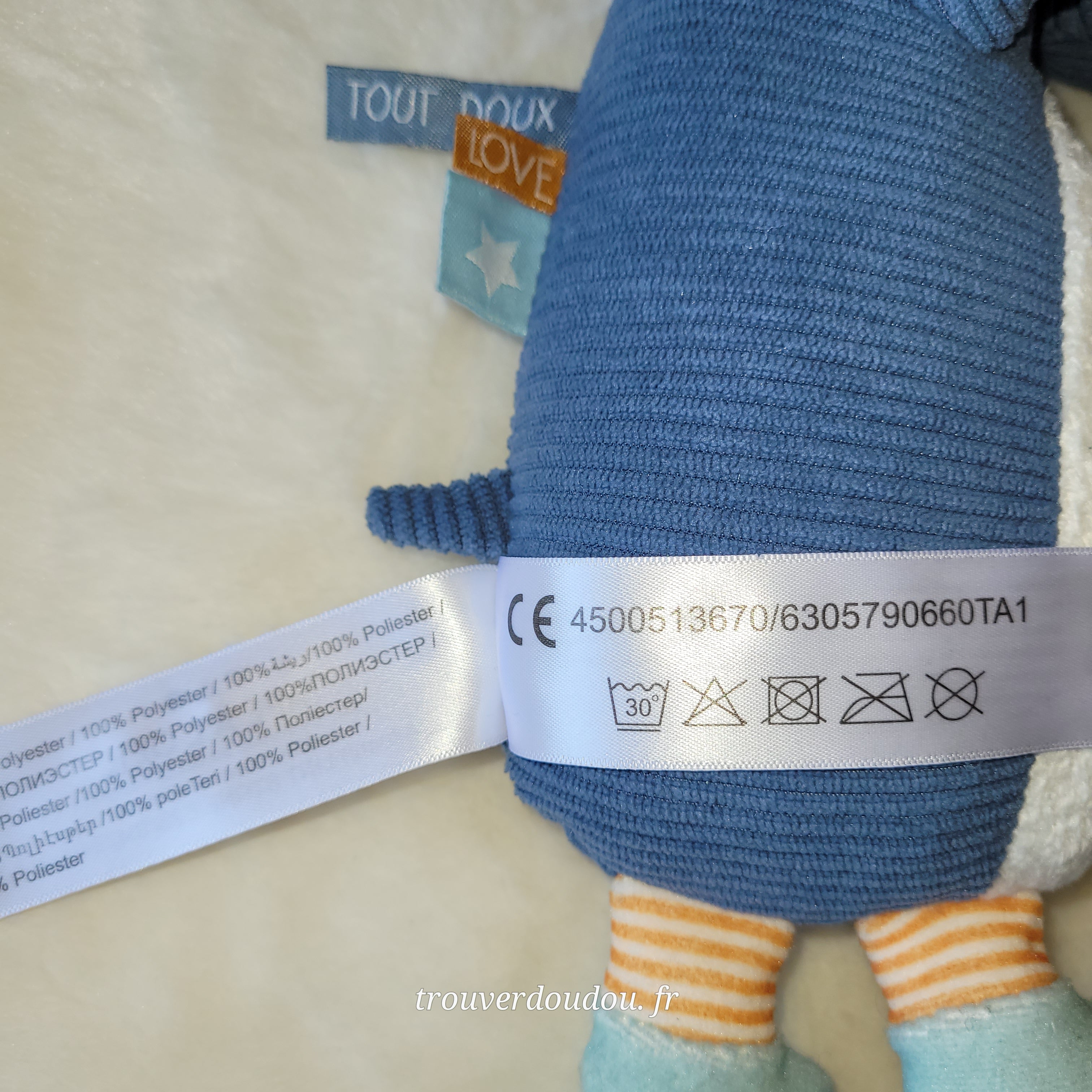 Peluche Rhinocéros Bleu Gris - Tape à l’œil (TAO) - NEUF avec étiquette