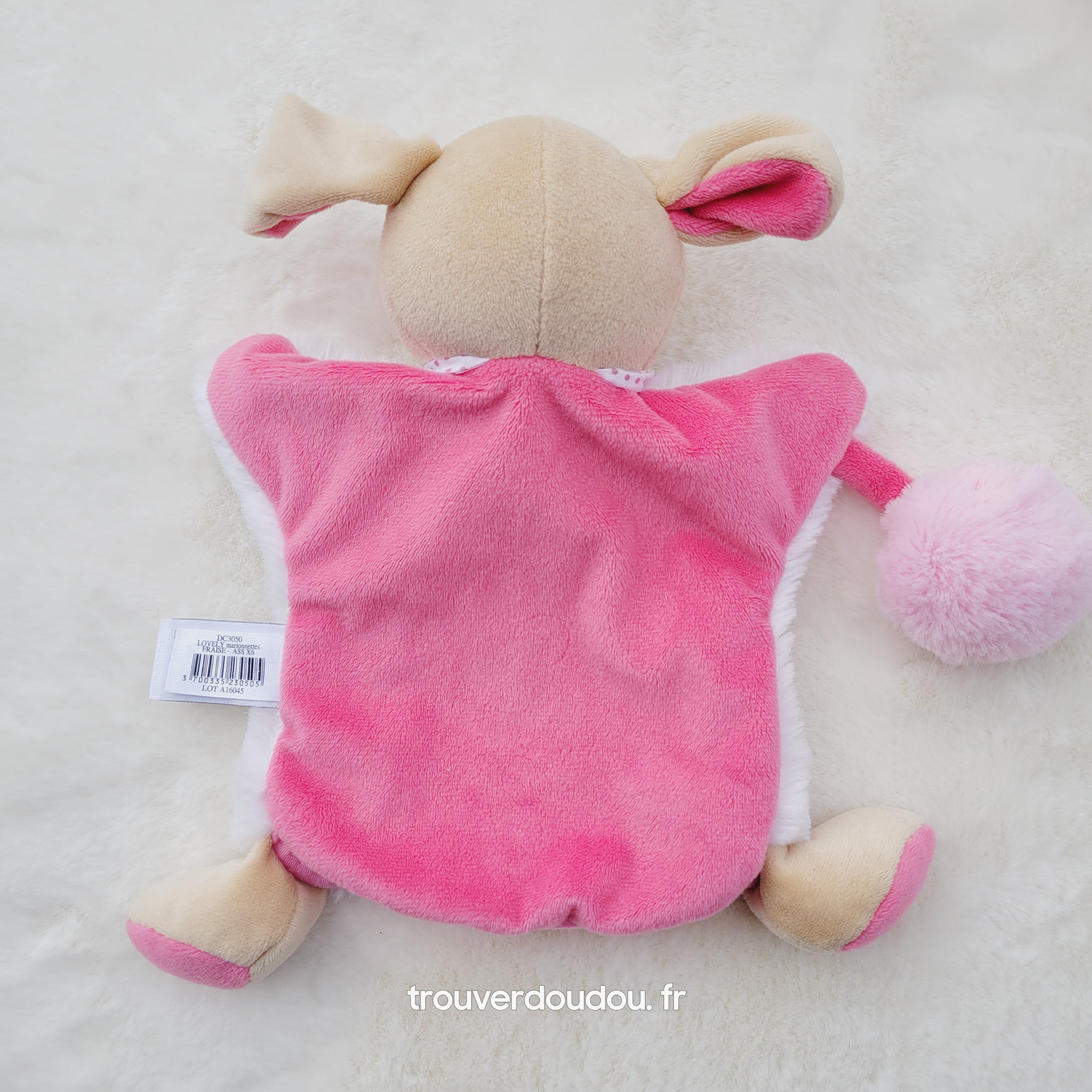 Doudou marionnette Chien Lovely Fraise blanc et rose - Doudou et Compagnie Très bon état