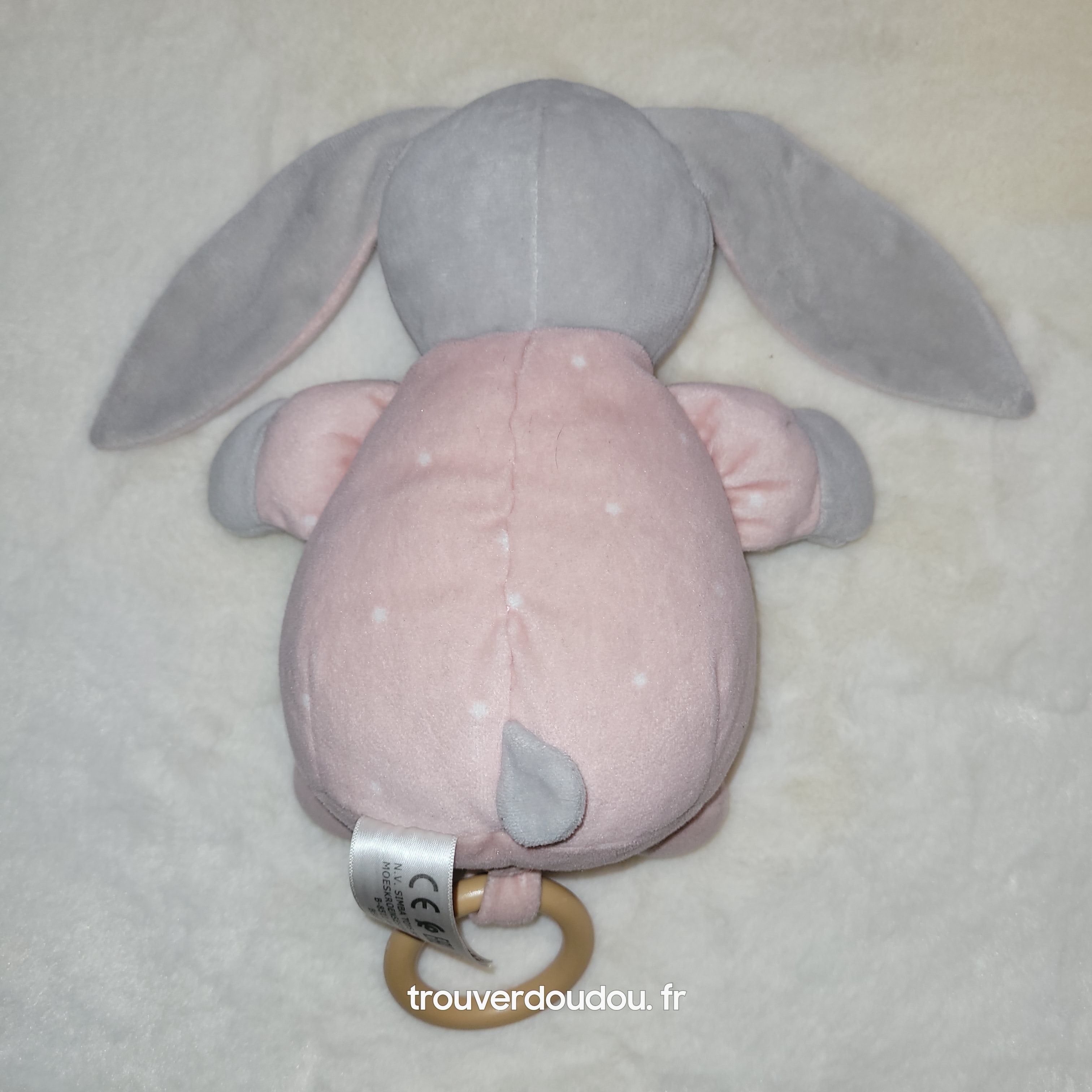 Peluche Boite à Musique Lapin Rose et Gris - Occasion Très Bon État