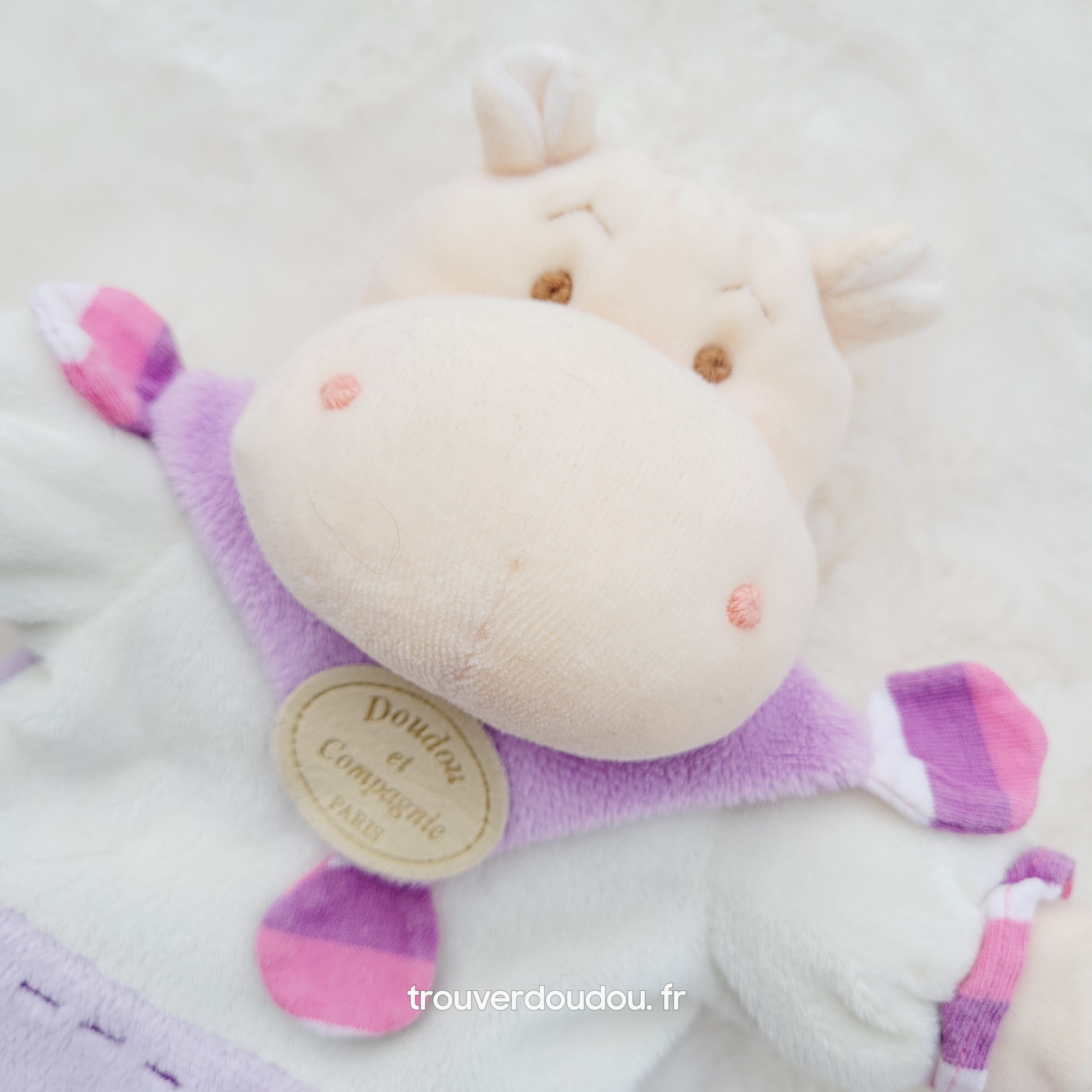 Doudou marionnette Hippopotame Léo mauve et blanc - Doudou et Compagnie Très bon état