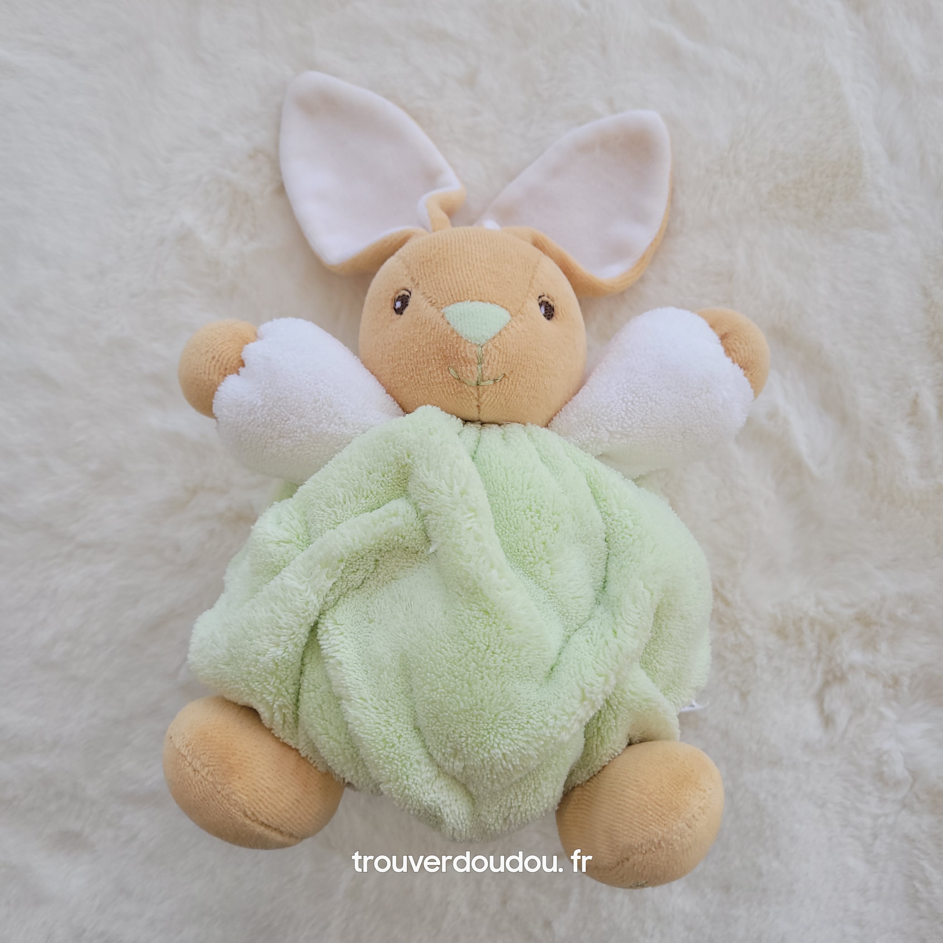 Doudou Lapin Patatouf Plume Kaloo Vert Amande - Occasion Très Bon État