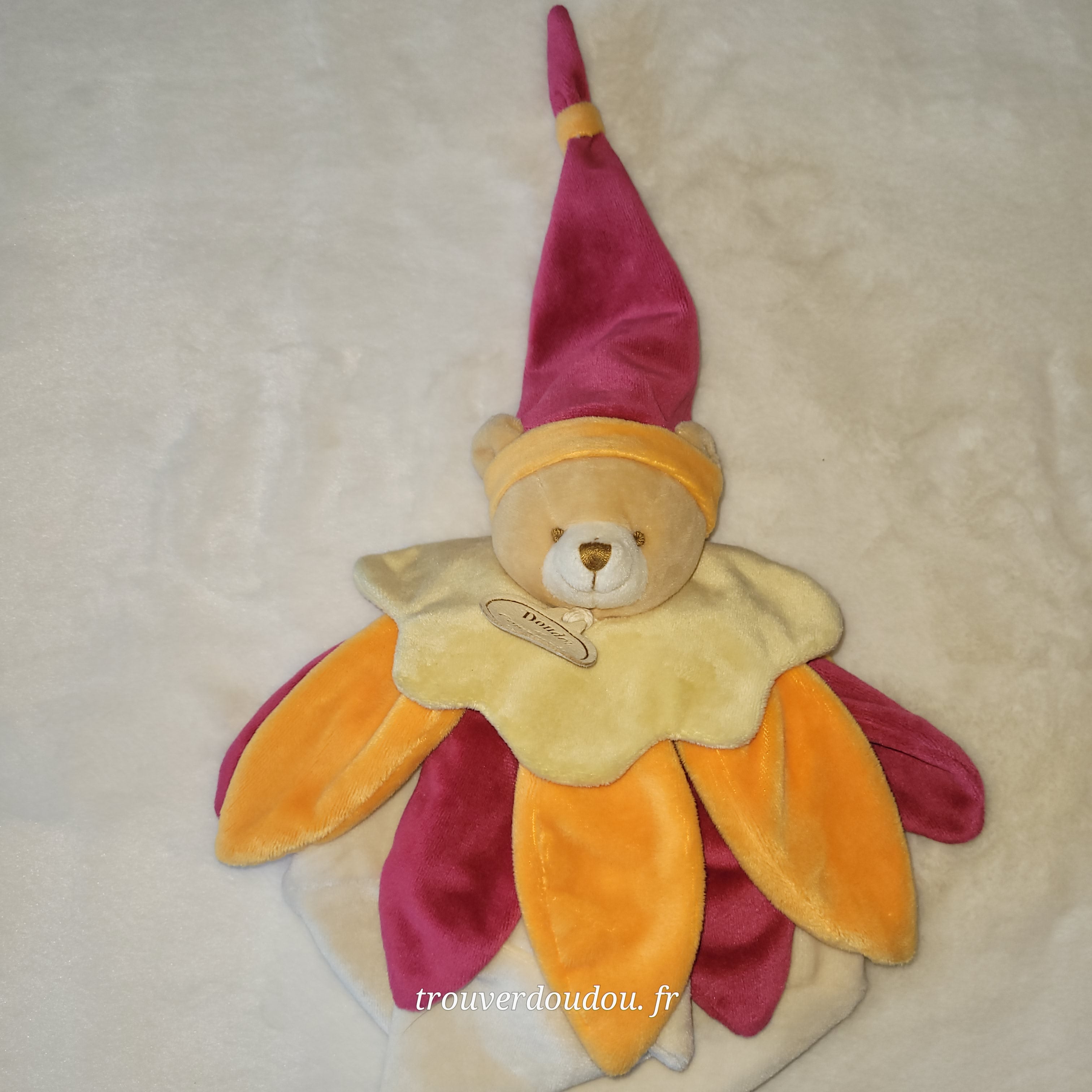 Doudou Fleur Pétales Collector Ours Orange et rouge - Doudou et Compagnie - Très Bon État