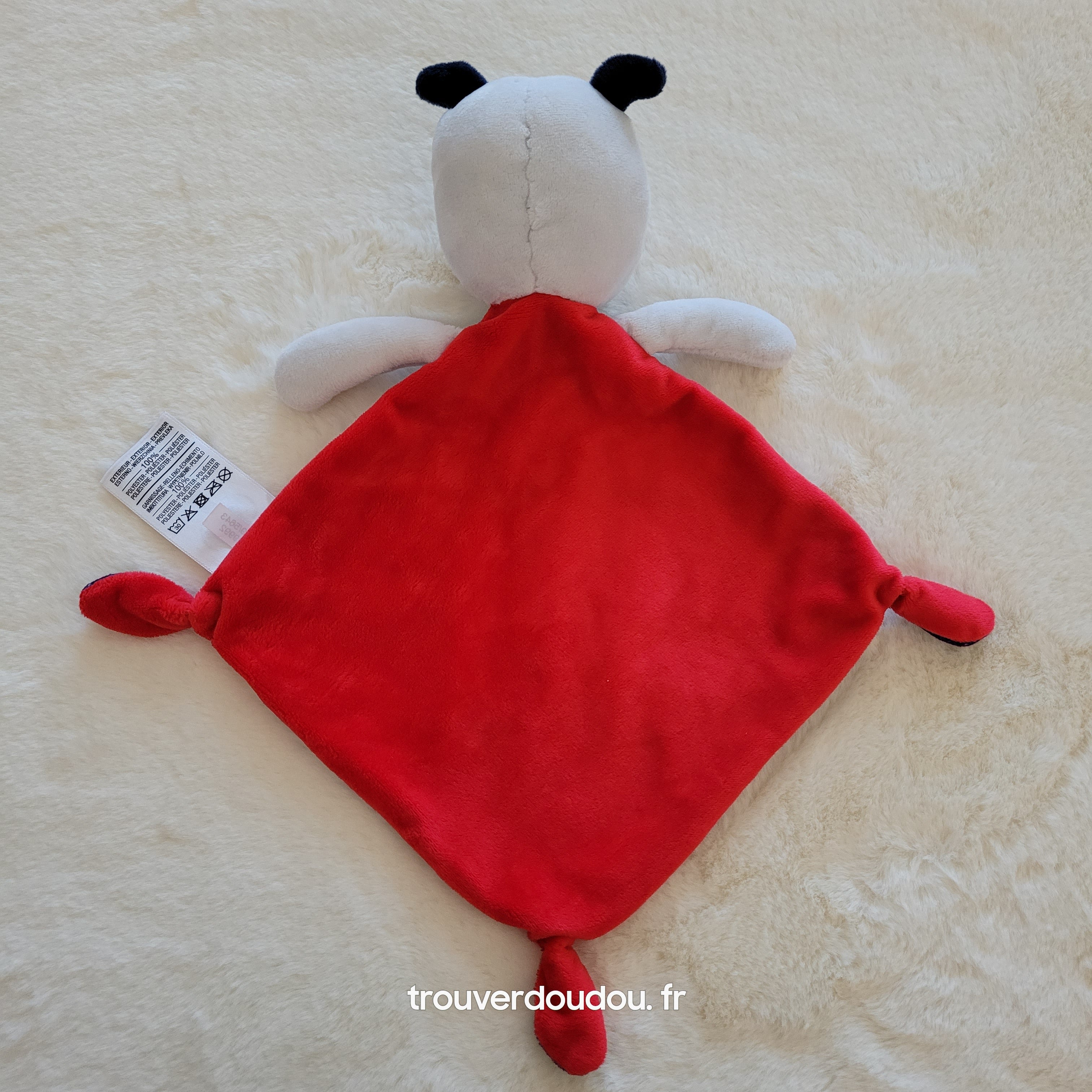 Doudou Plat Ours "La Super Équipe" Bleu et Rouge - Mots d'Enfants - État Comme Neuf