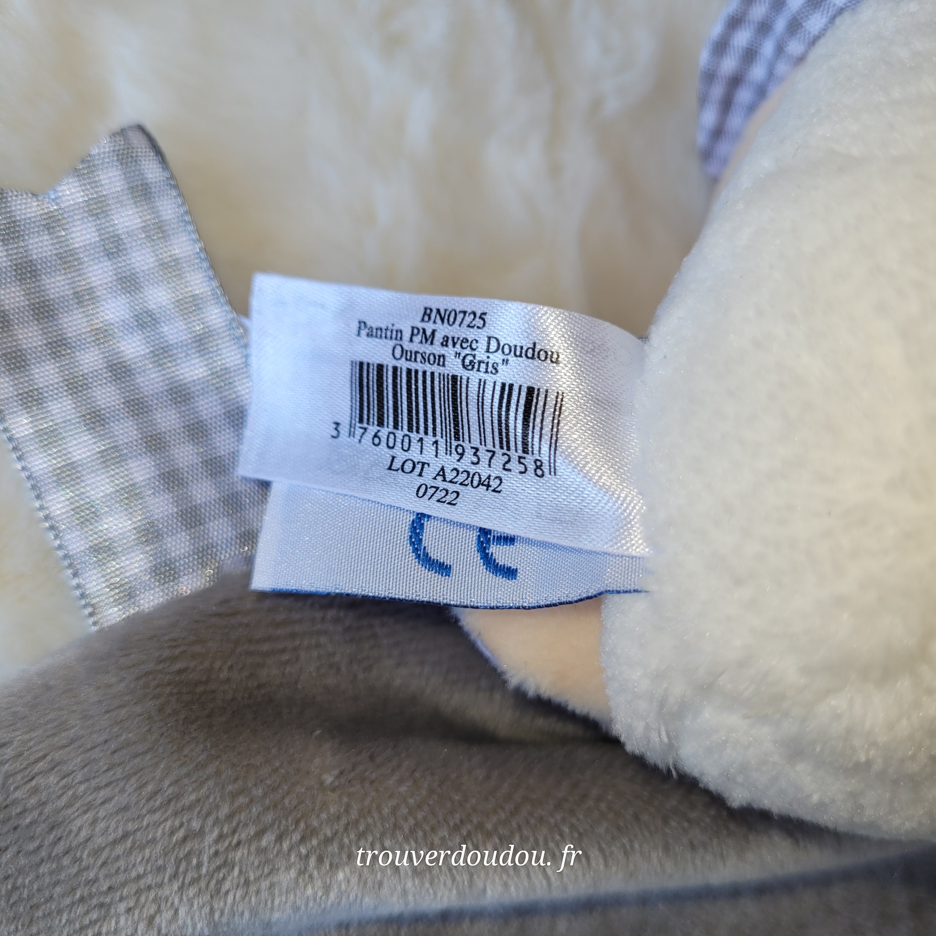 Doudou Pantin Ourson Beige et Blanc - Baby Nat' - Mouchoir - Très Bon État